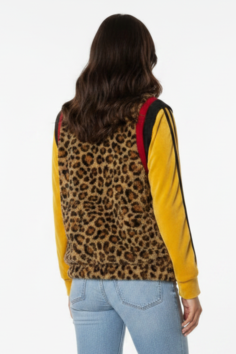 SAGE LEOPARD/MUSTARD COLOR BLOCK VELOUR TRACK JACKET TT3192A