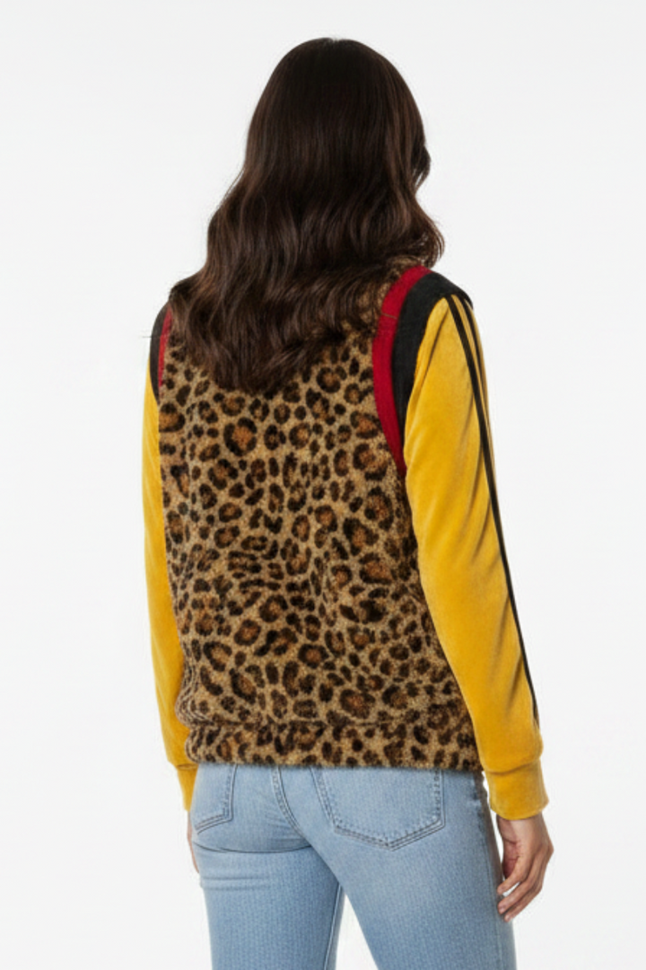 SAGE LEOPARD/MUSTARD COLOR BLOCK VELOUR TRACK JACKET TT3192A