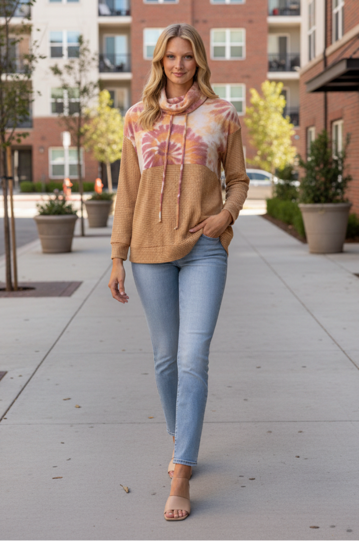 COWL NECK WAFFLE KNIT TOP TT3466PB-