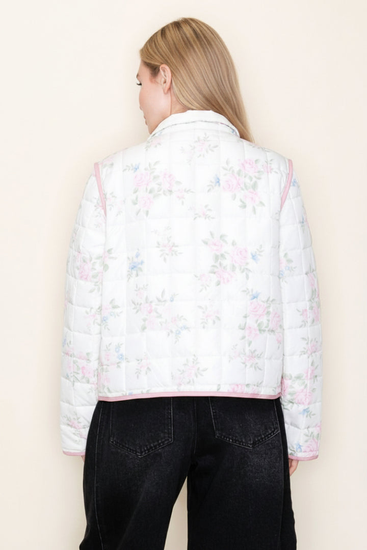 FLORAL PRINT BUTTON DOWN LONG SLEVE KNIT JACKET-WBT11282XL