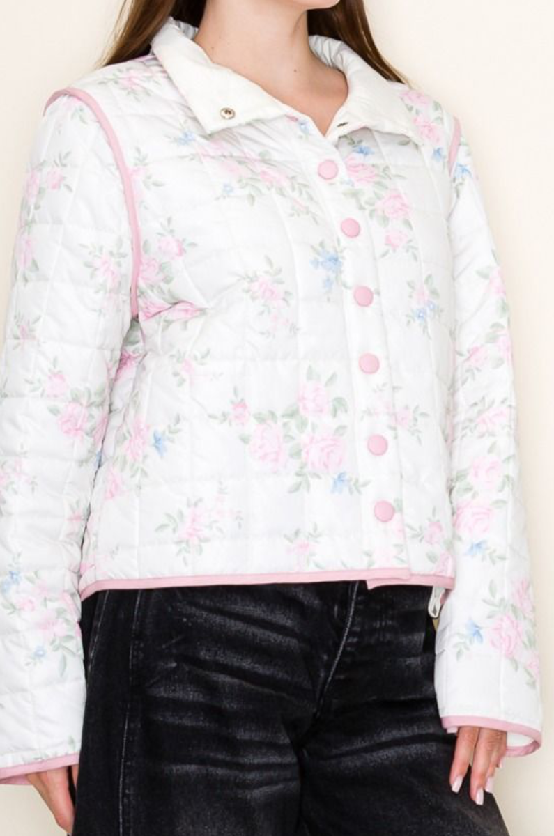 FLORAL PRINT BUTTON DOWN LONG SLEVE KNIT JACKET-WBT11282XL