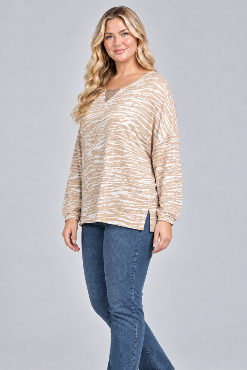 ANIMAL PRINT SWEATER GOLD POLKADOTS PRINT PLUS SIZE TOP T7028X-P