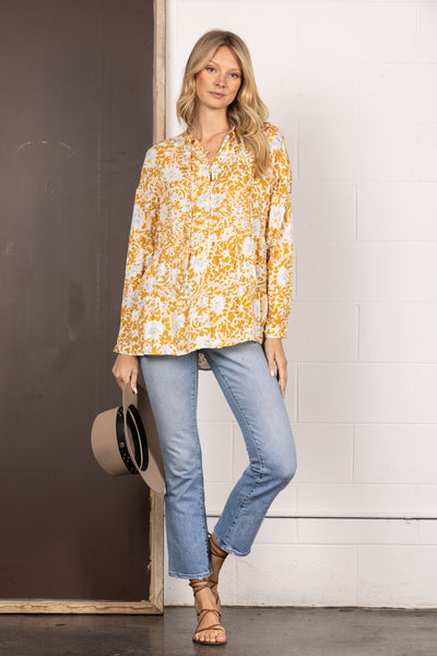 IT31529A-Wholesale MUSTARD FLORAL PRINT BUTTON DOWN LONG SLEEVES TOP