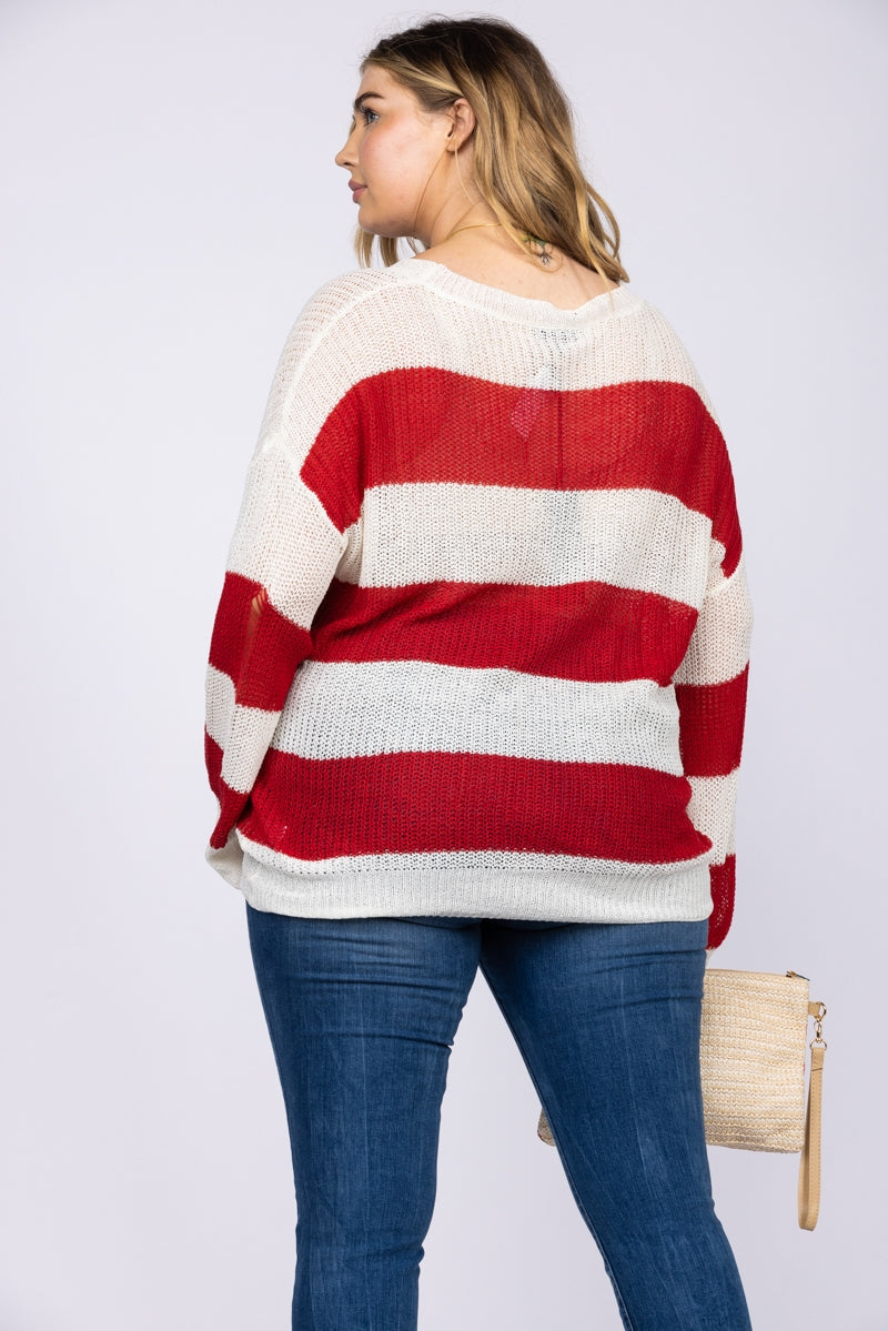 DESTROYED STITH KNIT PULLOVER PLUS SIZE SWEATER TOP-ST1114P