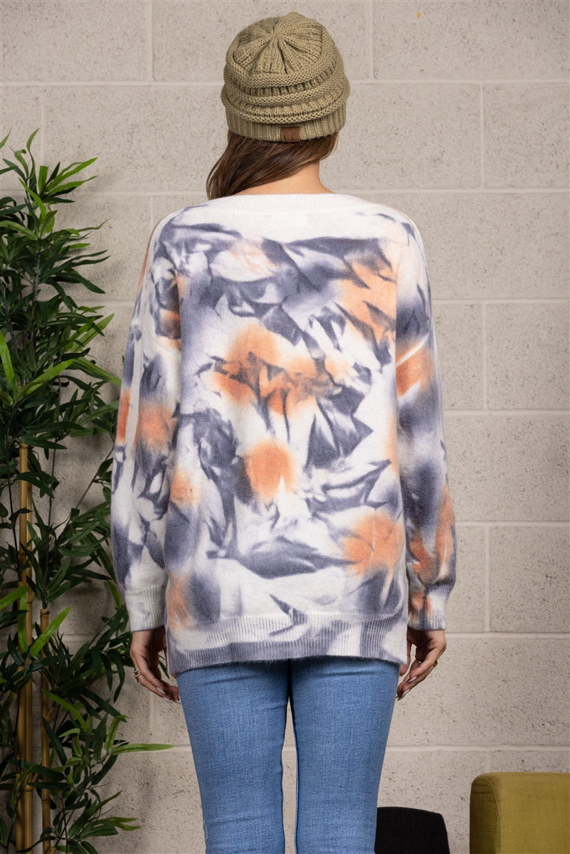 GREY/ORANGE TIE-DYE SWEATER TI3841