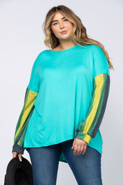 MINT BLUE MULTICOLOR CUFFED SLEEVES-CT43603B