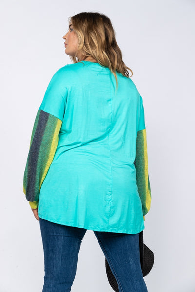 MINT BLUE MULTICOLOR CUFFED SLEEVES -