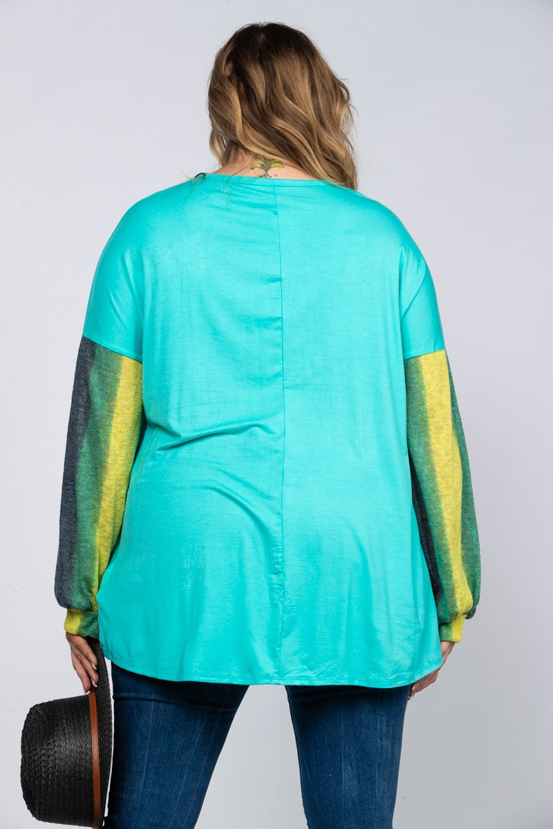 MINT BLUE MULTICOLOR CUFFED SLEEVES-CT43603B