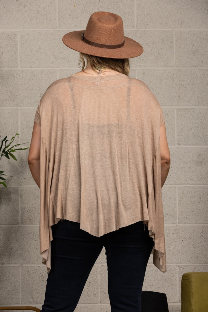 TAUPE OVERSIZE PLUS SIZE TOP PTL11719SA