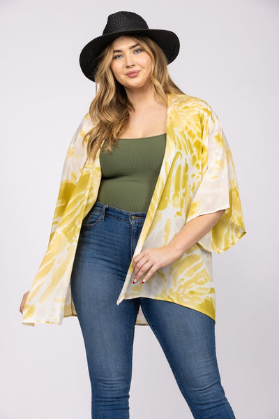 IVORY LIME OPEN FRONT COVER UP PLUS SIZE CARDIGAN-T1787