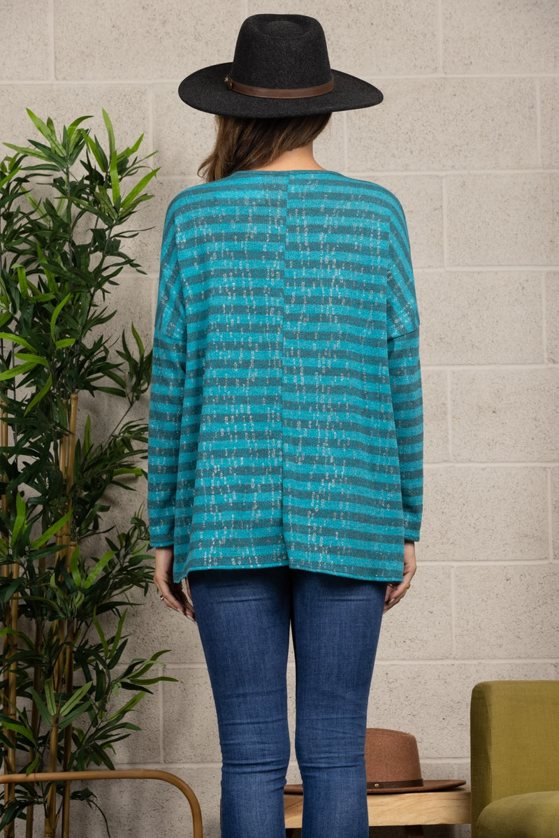 OCEAN BLUE STRIPPED & SPARKLED ALL OVER KNIT TOP