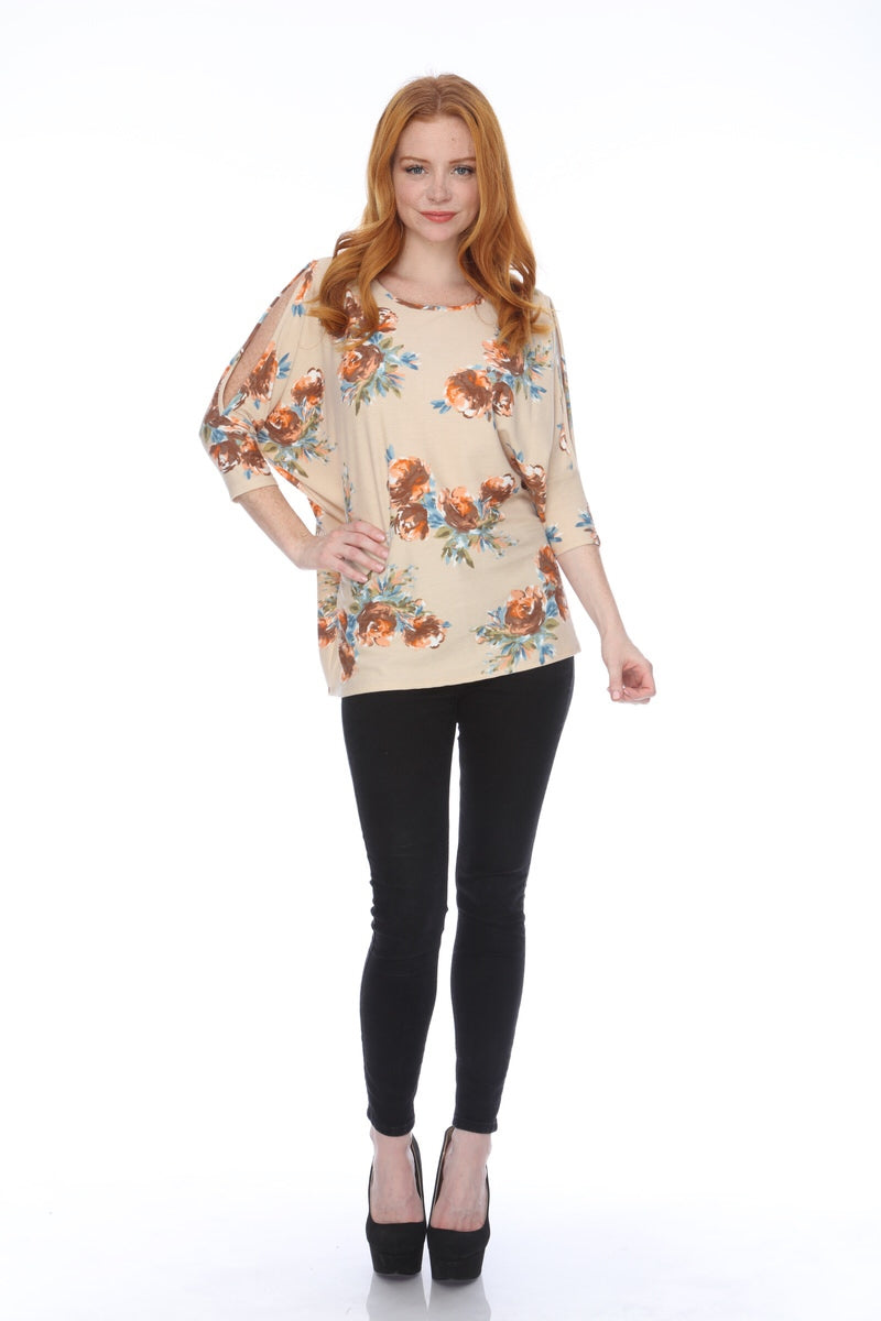 GRANT BEIGE FLORAL PRINT TUNIC TOP-T1679