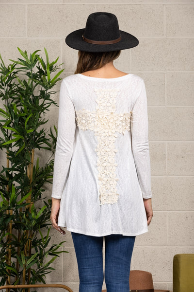 HACCI KNIT RELAXED FIT FLORAL CROCHET DETAIL TOP