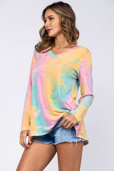SHERBET  COLORS TIE DYE PULLOVER KNIT TOP