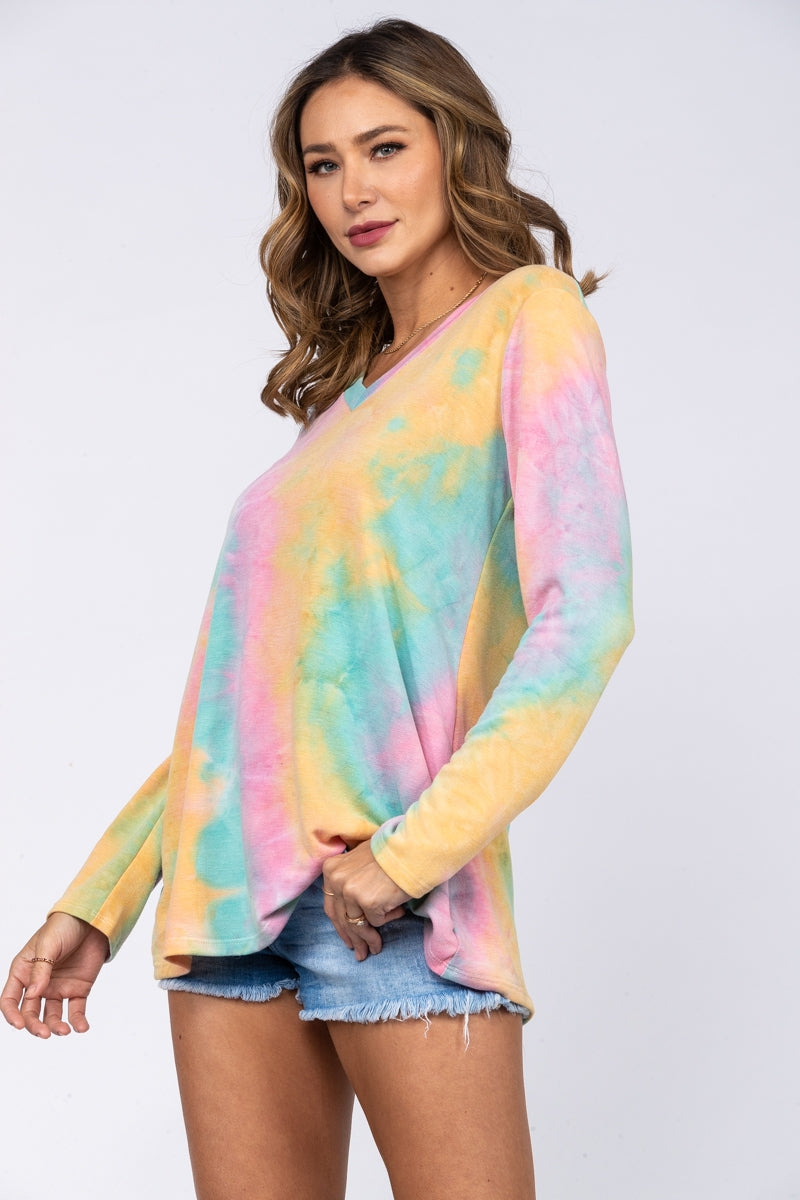 SHERBET  COLORS TIE DYE PULLOVER KNIT TOP