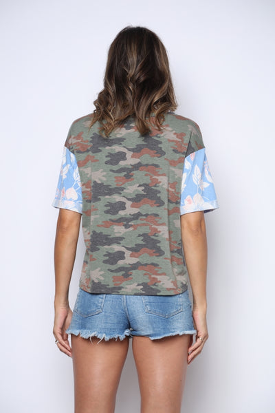 OLIVE CAMOUFLAGE PRINT TOP