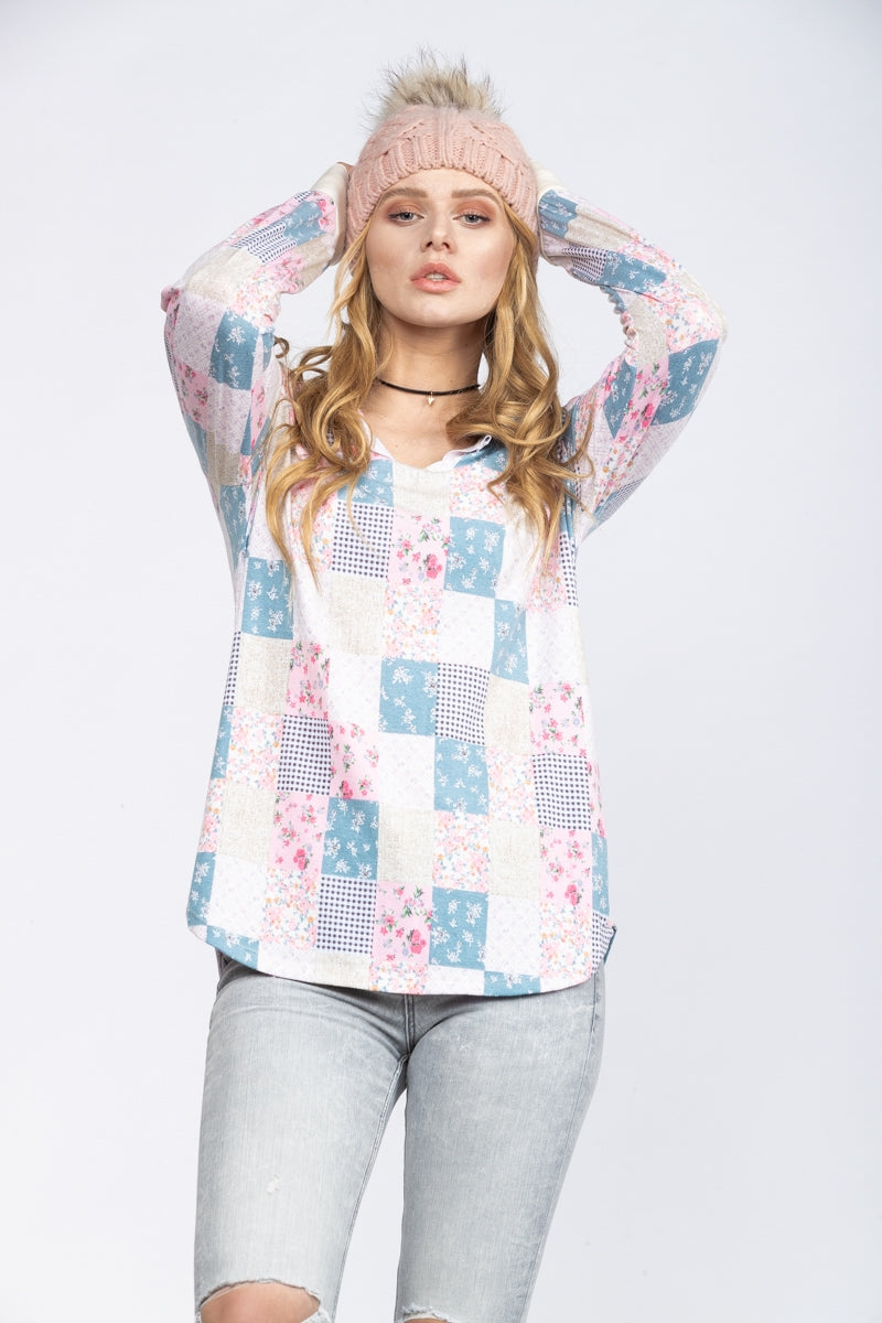 IVORY FLORAL PATCHWORK OVERSIZE TOP-T1936