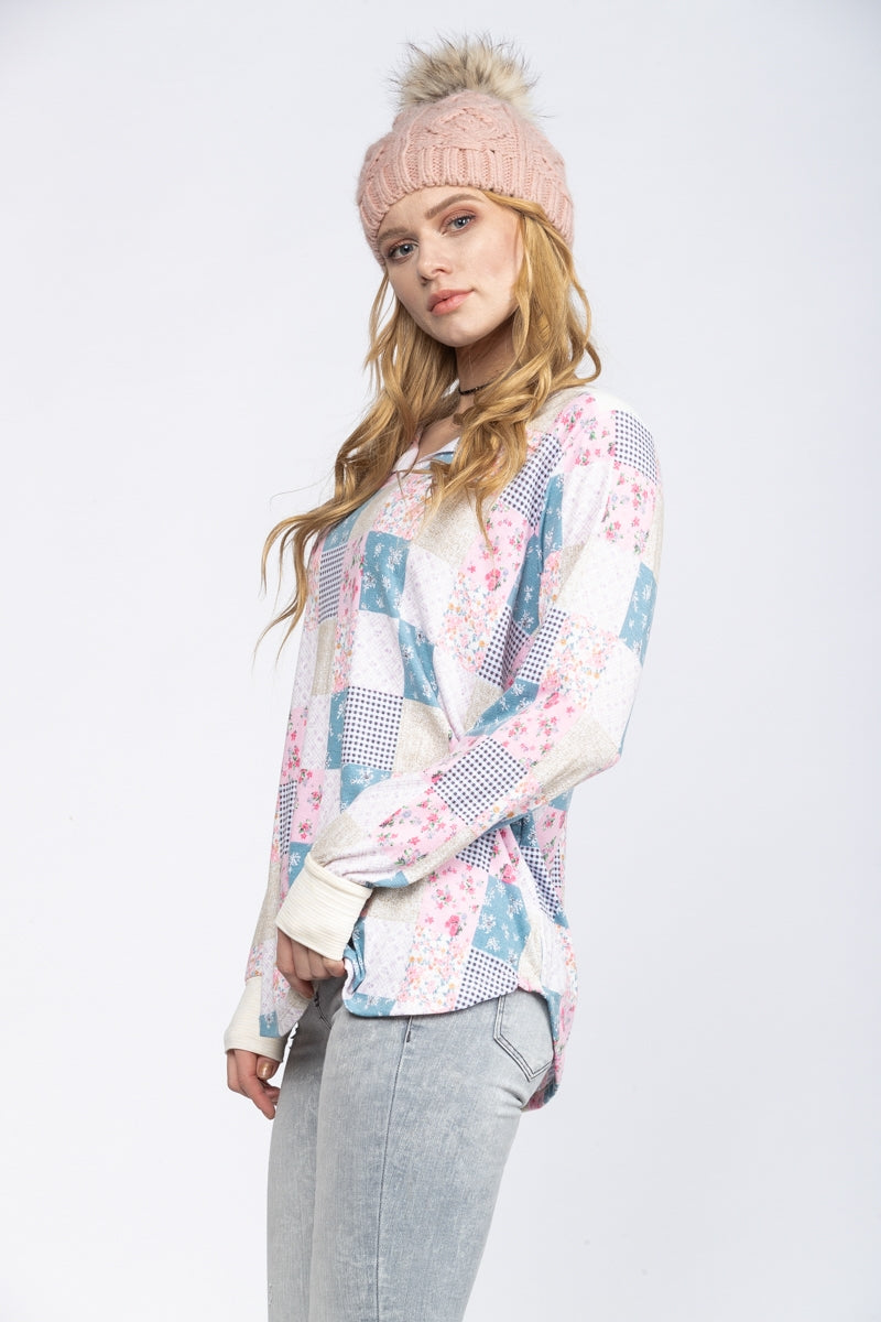 IVORY FLORAL PATCHWORK OVERSIZE TOP-T1936