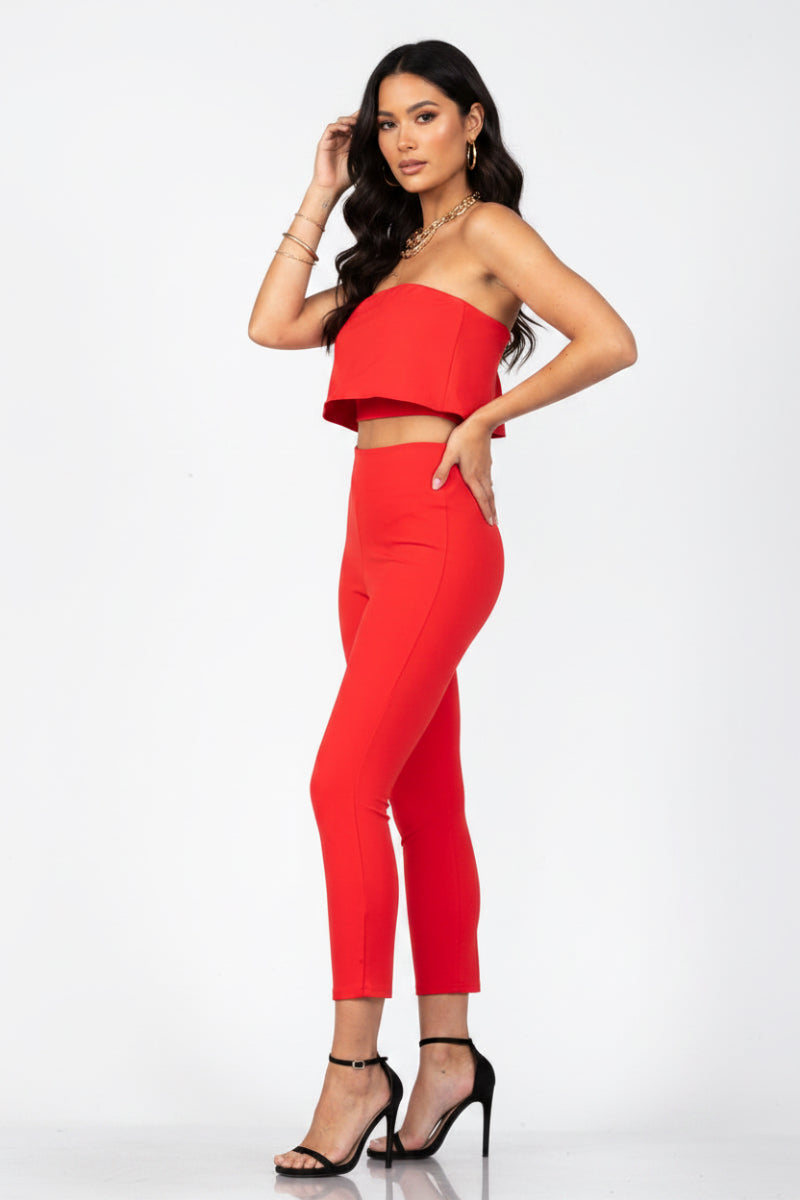 TOMATO   2 PC PANTS AND DOUBLE LAYER CROP TOP