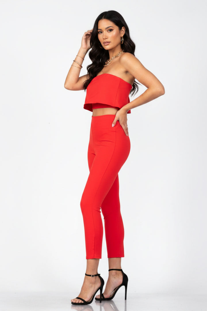TOMATO   2 PC PANTS AND DOUBLE LAYER CROP TOP