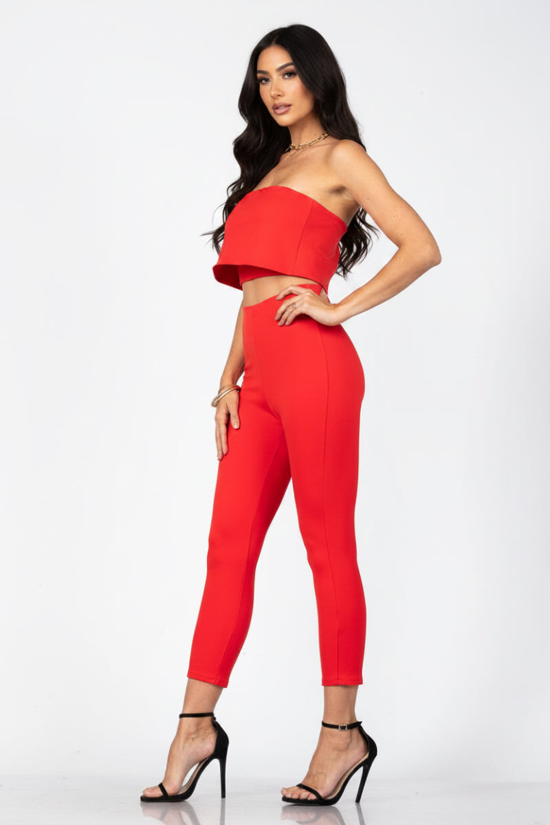 TOMATO   2 PC PANTS AND DOUBLE LAYER CROP TOP