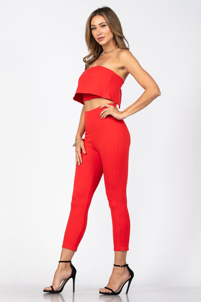 TOMATO   2 PC PANTS AND DOUBLE LAYER CROP TOP