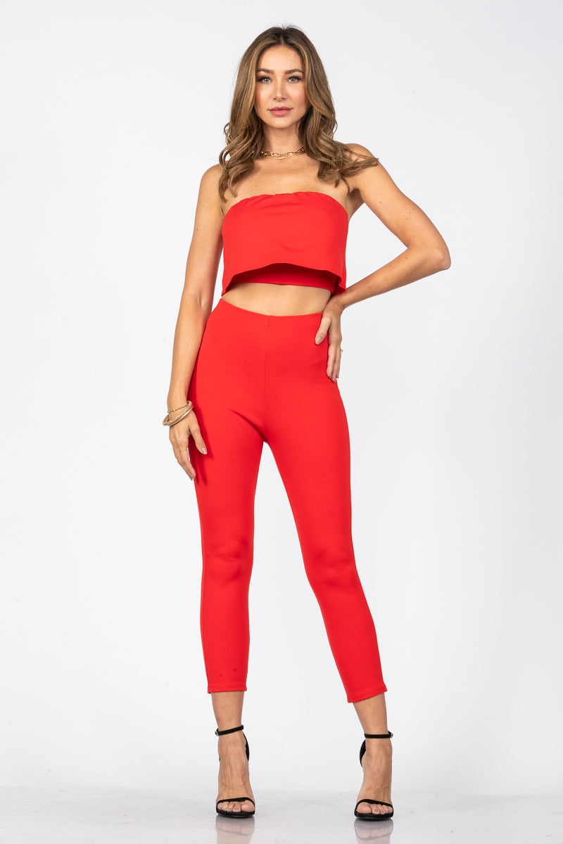 TOMATO   2 PC PANTS AND DOUBLE LAYER CROP TOP
