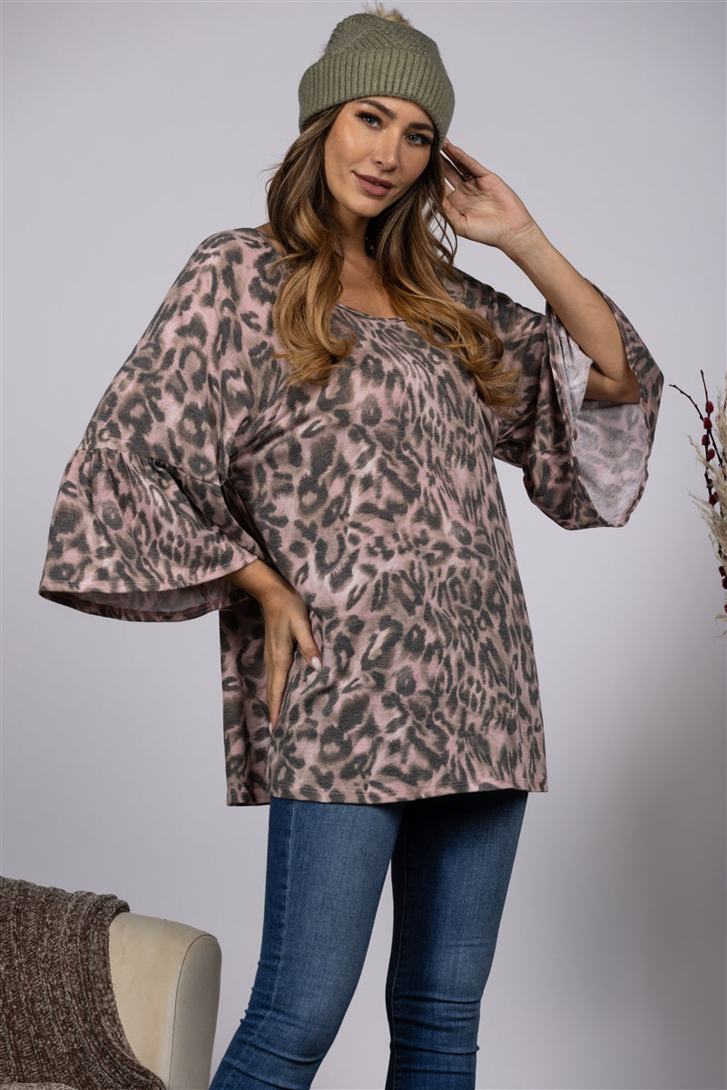 DUSTY PINK ANIMAL PRINT OVERSIZE TUNIC TOP-T1886