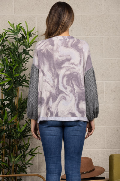 CHARCOAL TIE DYE BUTTON UP TOP-10223