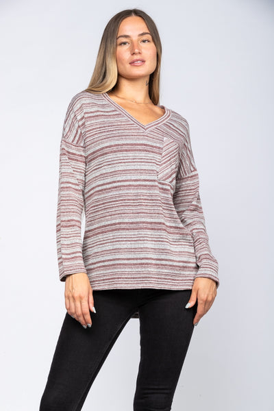 MAUVE STRIPE RELAXED KNIT FIT TOP-TY2051