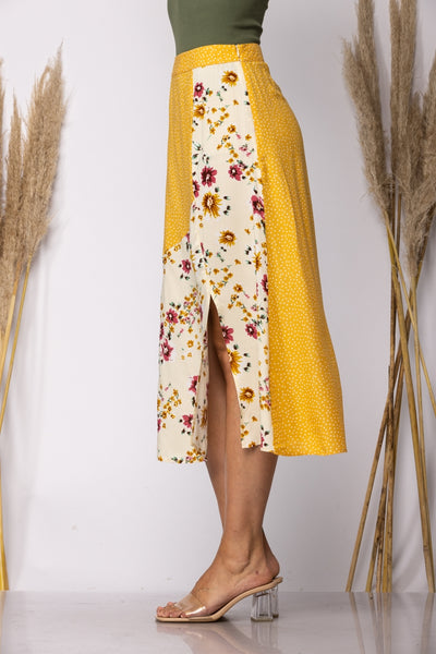 OFF WHITE YELLOW FLORAL PRINT WOVEN SKIRT