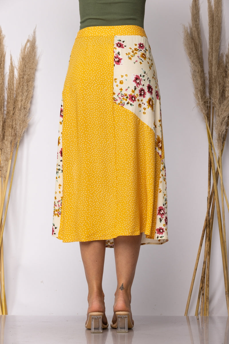 OFF WHITE YELLOW FLORAL PRINT WOVEN SKIRT