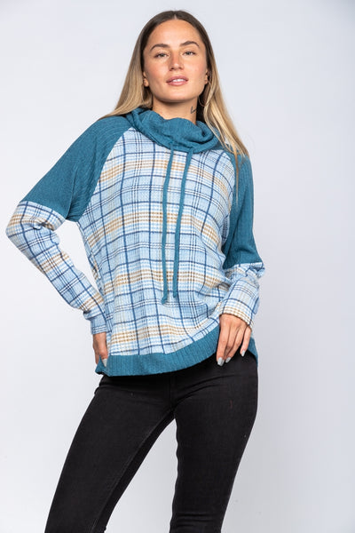COWL NECK MADRAS KNIT TOP