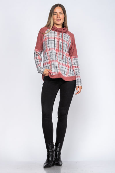 COWL NECK MADRAS KNIT TOP