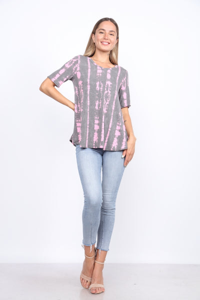 CHARCOAL ORCHID TIE DYE PATTERN PRINT TOP
