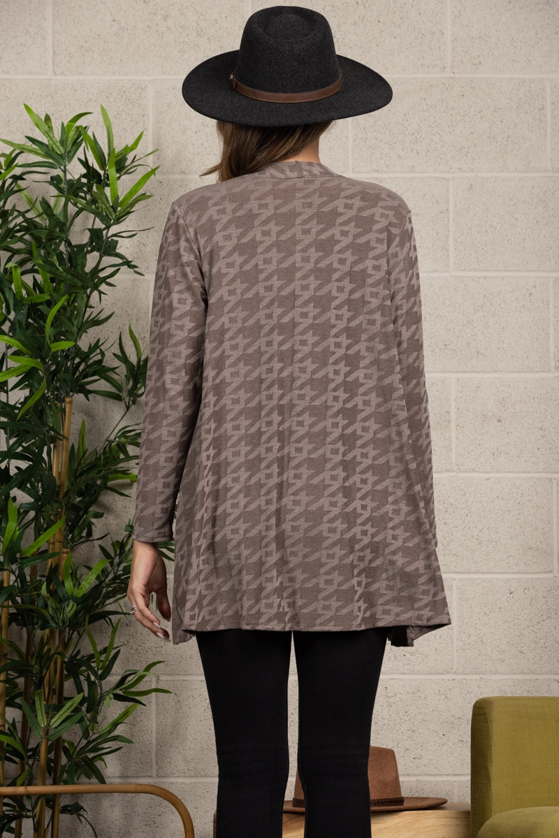 MOCHA HOUNDS-TOOTH PRINT KNIT COVER-UP CARDIGAN
