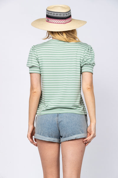 MINT GREEN STRIPES PUFFED SLEEVES TOP
