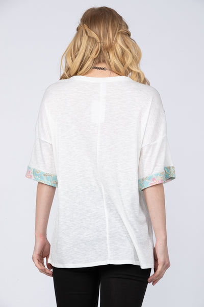 OFF WHITE MINT FLORAL PRINT CONTRAST TOP