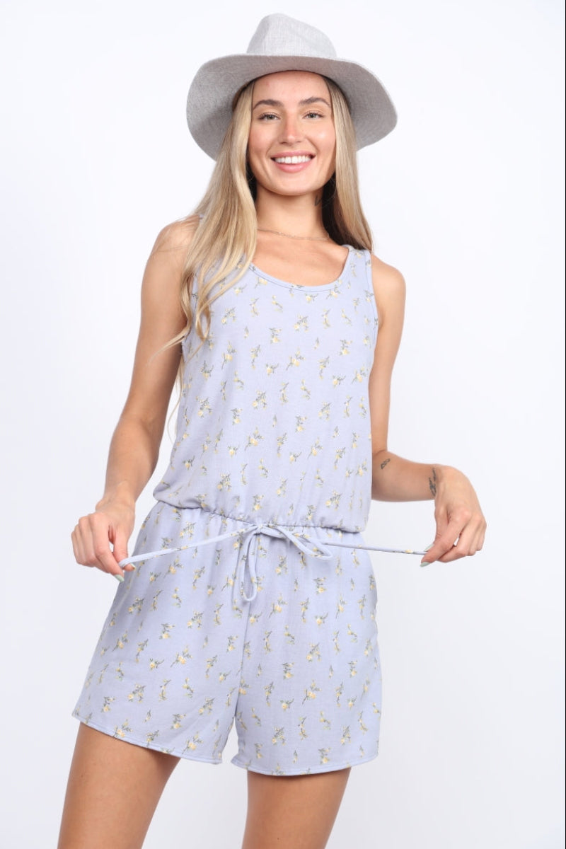 SLATE BLUE WILD MINI FLOWERS PRINT SLEEVELESS ROMPER PC3959-