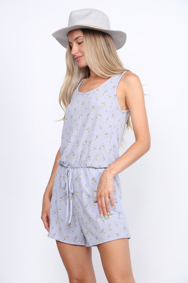 SLATE BLUE WILD MINI FLOWERS PRINT SLEEVELESS ROMPER PC3959-