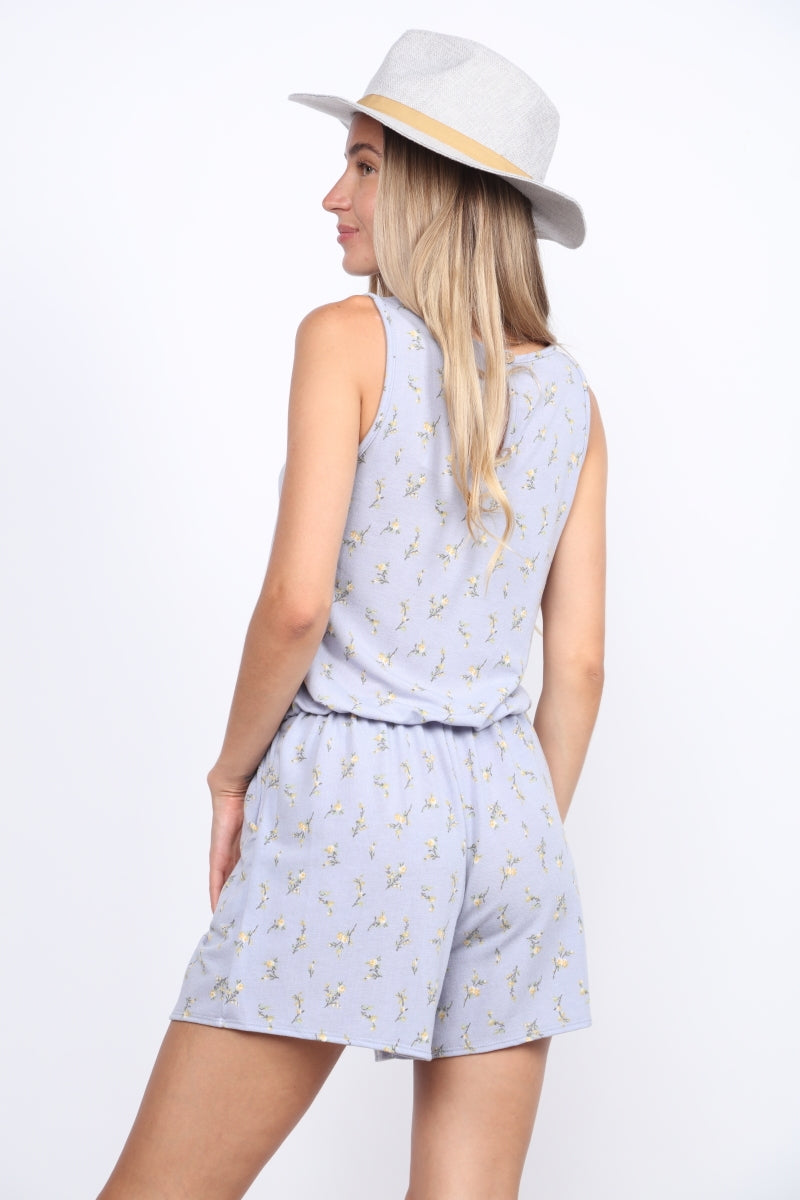 SLATE BLUE WILD MINI FLOWERS PRINT SLEEVELESS ROMPER PC3959-