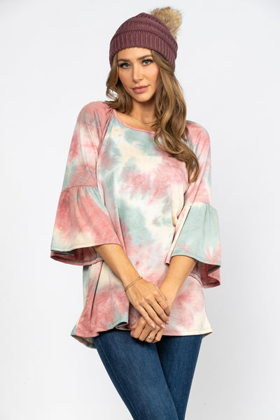 DUSTY PINK AND BLUE TIE DYE OVERSIZE TUNIC TOP