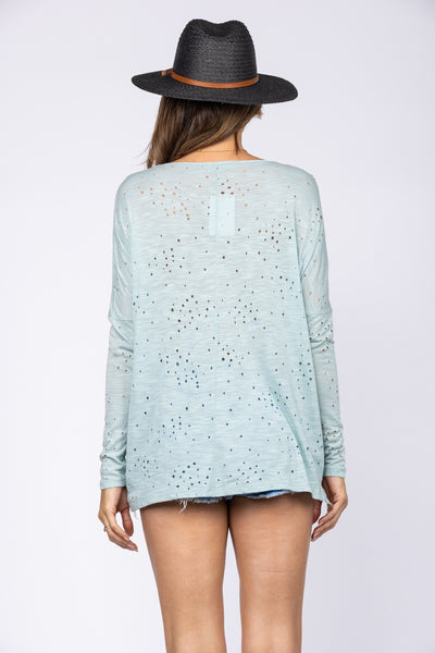 SAGE RIPPED  OVERSIZE LONG SLEEVE  TOP