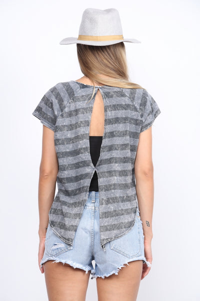 CHARCOAL EMBROIDERED CROSS TOP-T23237