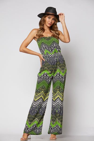 LIME GREEN CHEVRON PRINT W/ YELLOW COLOR ACCENT JUMPSUIT