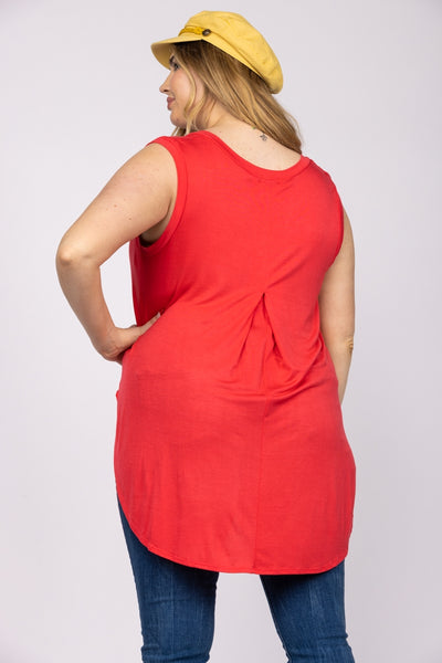 CORAL SLEEVELESS HI-LOW PLUS SIZE KNIT TOP-T3956X