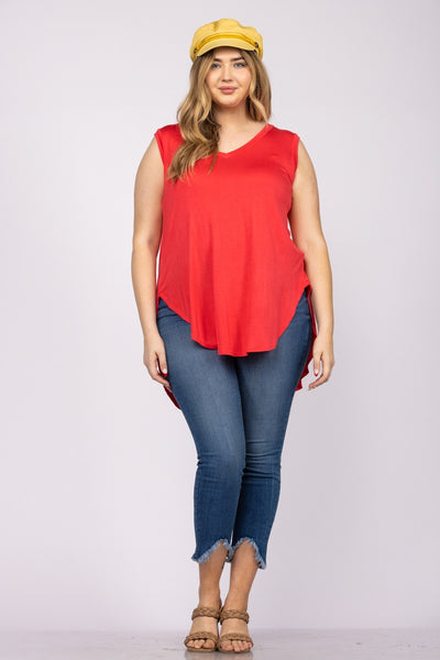CORAL SLEEVELESS HI-LOW PLUS SIZE KNIT TOP-T3956X