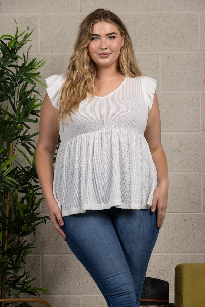 LIGHT  BABY DOLL STYLE PLUS SIZE TOP-PDY2891SD