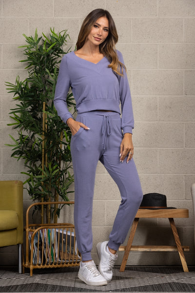 LAVENDER LONG SLEEVE TOP AND SELF-TIE BOTTOMS