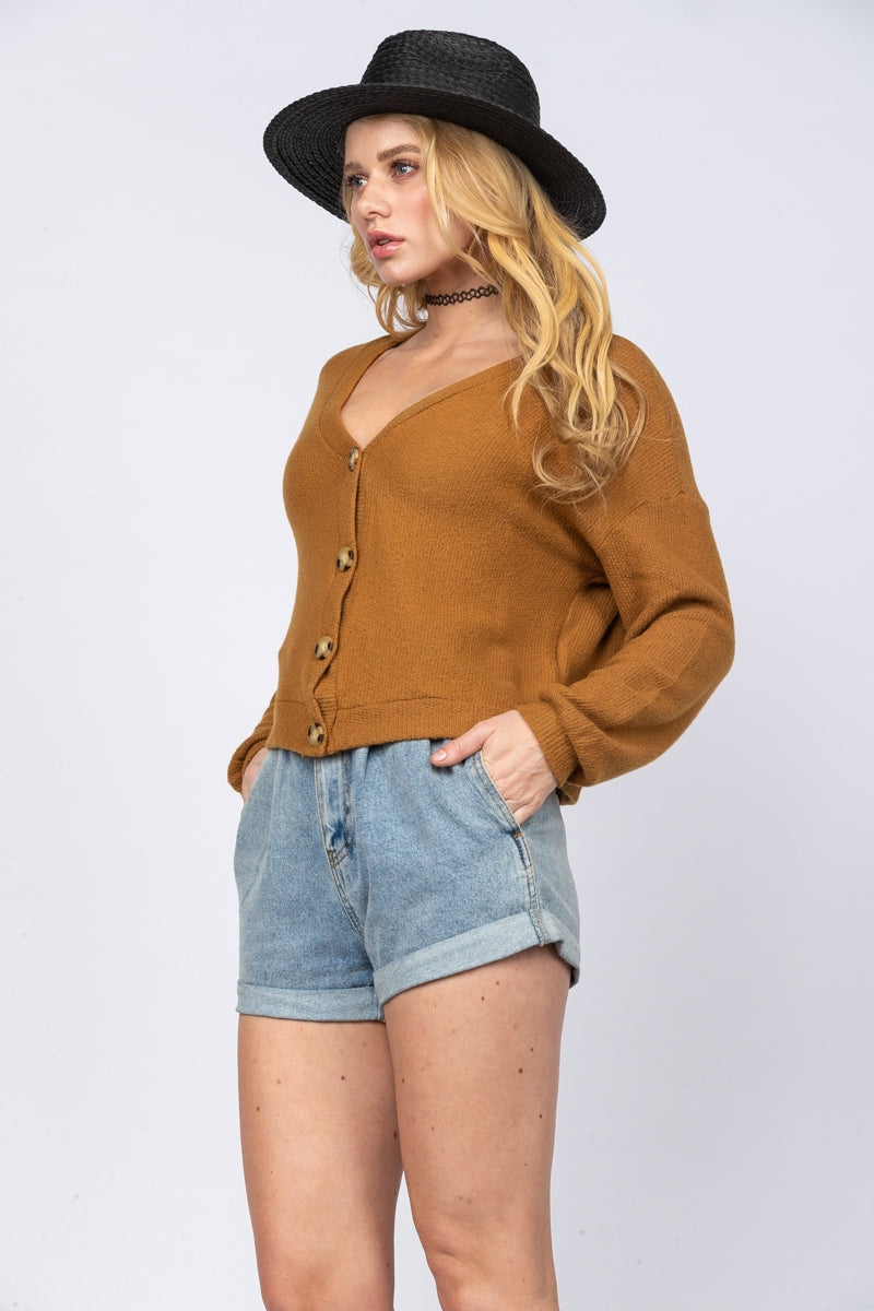 MUSTARD YELLOW KNITTED LONG SLEEVES W/ BUTTONS TOP